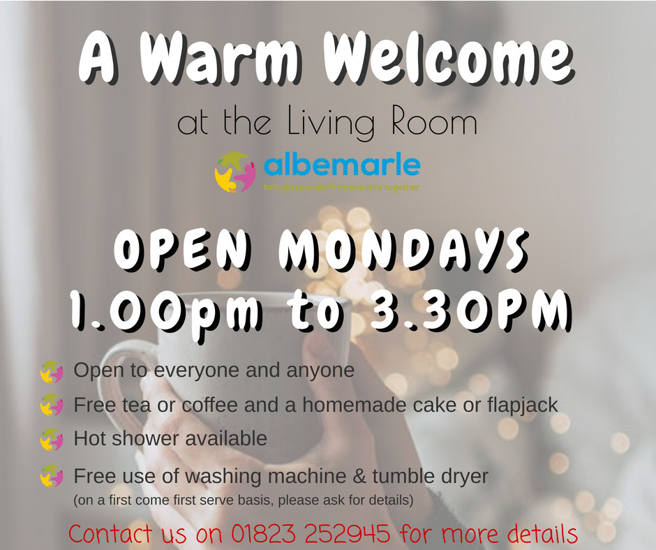We are pleased to be able to offer the Living Room at the Albemarle Centre as a Warm Welcome. Meet up with friends or meet new ones, grab a free tea or coffee and slice of homemade cake or flapjack from our cosy and friendly cafe. Sit back and have a chat.