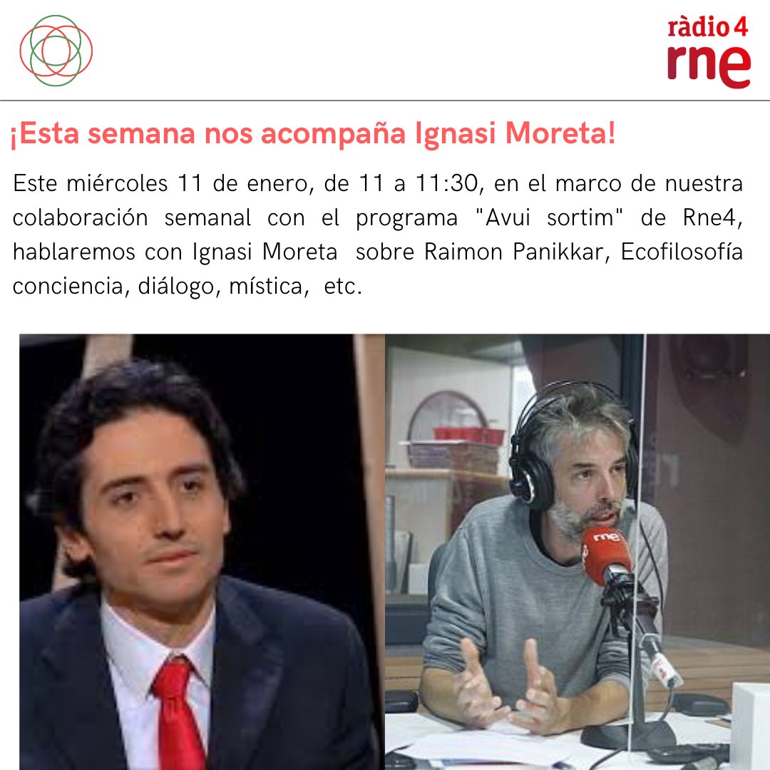 curasui_'s tweet photo. Este miércoles 11 de enero, de 11 a 11:30, en el marco de nuestra colaboración semanal con el programa "Avui sortim" de Rne4, hablaremos con Ignasi Moreta sobre Raimon Panikkar, Ecofilosofía conciencia, diálogo, mística, etc.
#filosofía #autoconocimiento #curasui #curasumundi https://t.co/b02tjRYPbw