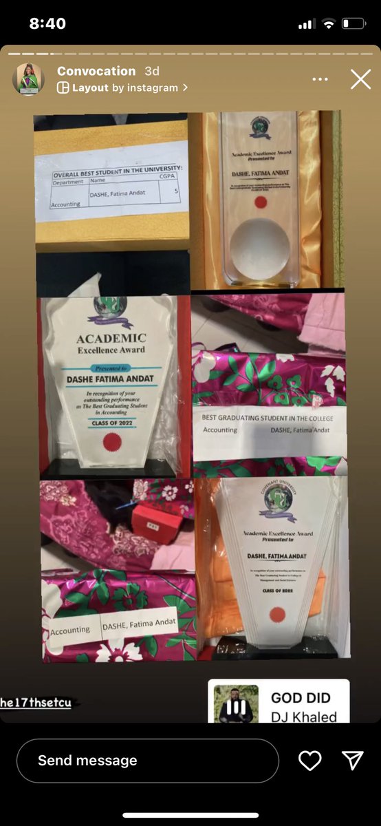 SplufikNG's tweet photo. Dashe Fatima, a Plateau State native, has emerged as the 2022 Overall Best Graduating Student of Covenant University with a perfect CGPA of 5.0.

She graduated with a BSc in Accounting while bagging A's in all courses throughout her stay in the University. https://t.co/8RuaDATnBe