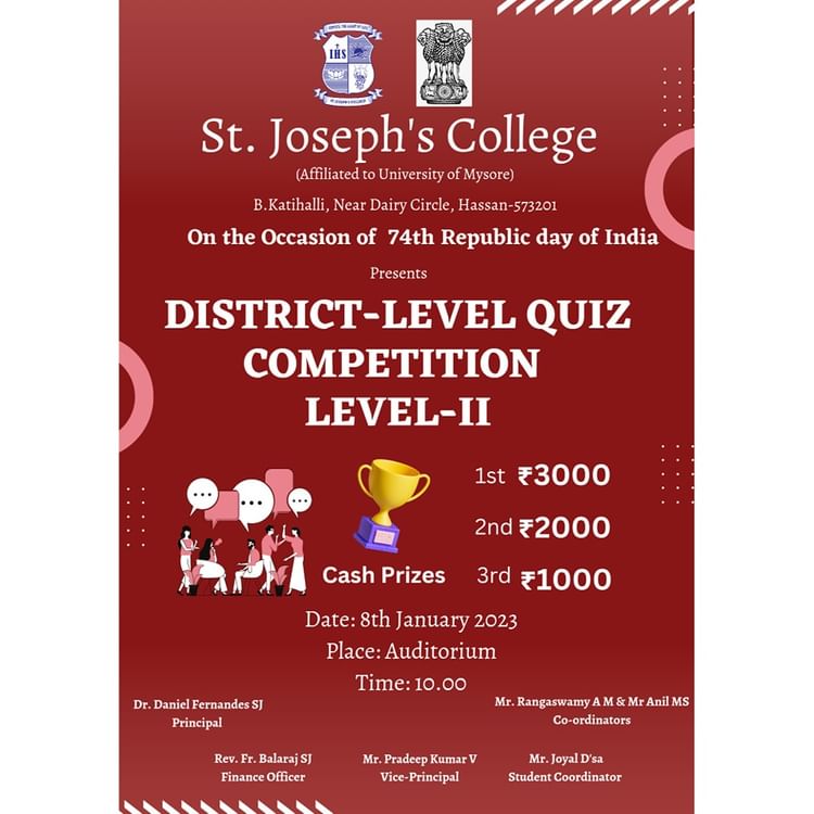 sjchassan's tweet photo. District Level Quiz competition for PU students.
#sjchassan #josephite #hassan #Academic #sjcampus #jesuiteducation #Students #sjc #stjosephcollege #QUIZTIME #competation https://t.co/cMflRrCEms