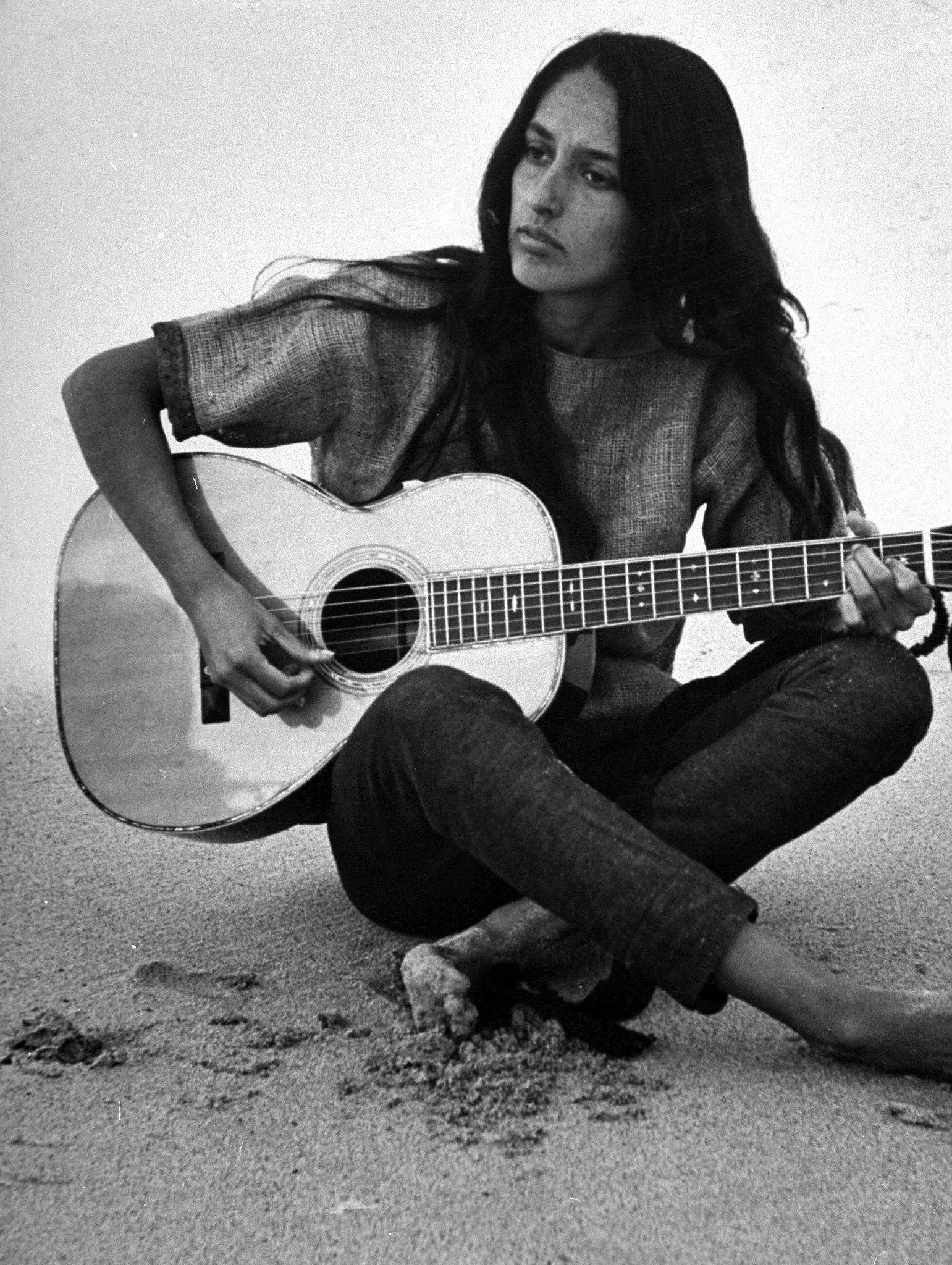 Happy 82nd birthday to Joan Baez! Joan Baez on the Beach with Guitar Near Her Home by Ralph Crane 