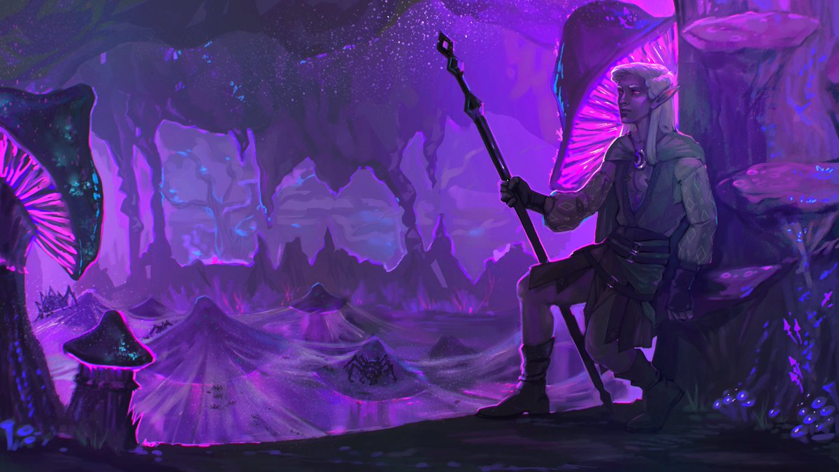 riolint_art's tweet photo. A very purple @lgxplsr โs Veszryn chilling in the Underdark under a giant mushroom ๐
#art #ArtistOnTwitter #dnd5e #DnD #drowart #fantasyart #dungeonsanddragons #Commission #commissionart https://t.co/8LAnfiJPZq