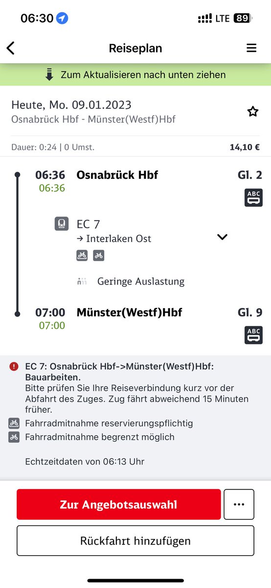thmsup's tweet photo. Was ist das jetzt wieder bei der @DB_Bahn?? Der Zug kommt 15 Minuten früher und es steht nichts in der verbindungsübersicht (kein -15 min oder 6:22??) man muss erst in die Verbindung gehen, damit man diesen Hinweis liest?

Das kann doch auch nicht sein…. Zug war weg. @DB_Presse https://t.co/dAb87rotx5