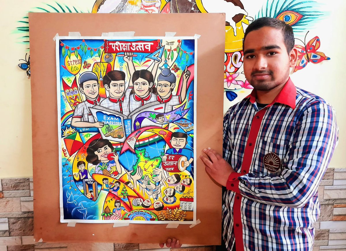 KVS_HQ's tweet photo. #PPC2023: Awarded with 'Pradhan Mantri Rashtriya Bal Puraskar' in 2021, Anurag Ramola, Student of KV ONGC, Dehradun has tried to cover various aspects of #Examinations in his beautiful drawing.

#ParikshaPeCharcha2023
🗓 27th Jan 2023
📌Talkatora Stadium

#ExamWarrior #ProudKVian https://t.co/61F3Y8gV0p
