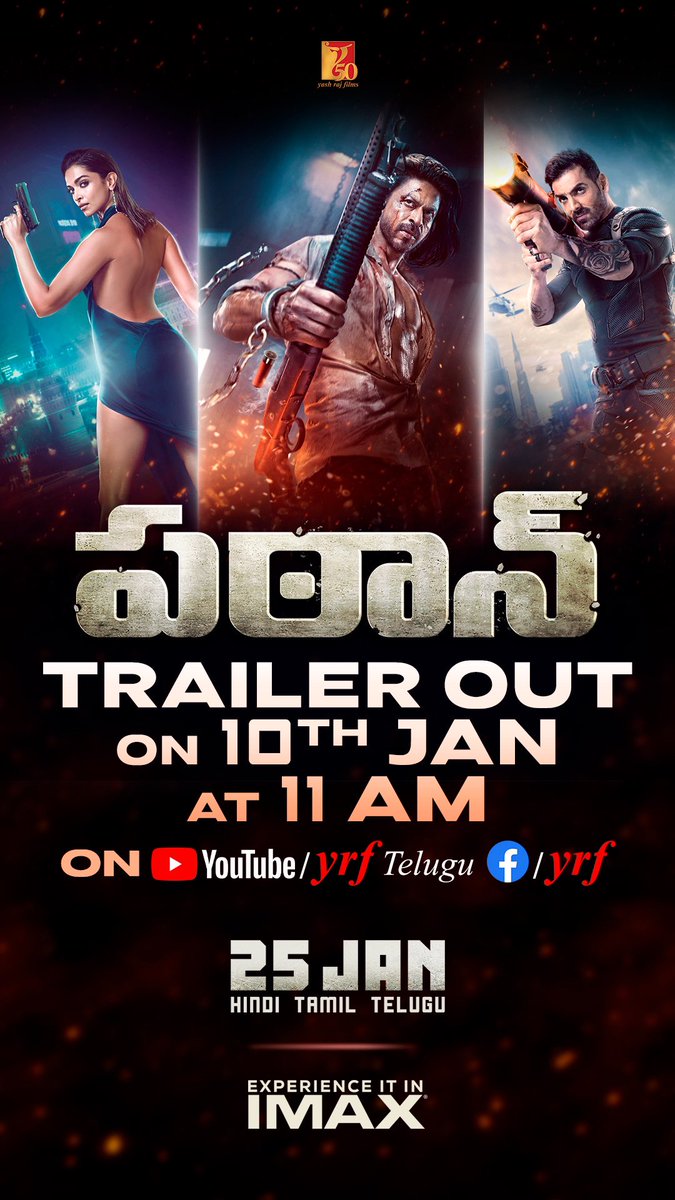 TheJohnAbraham's tweet photo. Get set for an action spectacle like never seen before. #PathaanTrailer out TOMORROW at 11 AM!

Hindi: https://t.co/WwMaC7l0yY

Telugu: https://t.co/ctIax5n2tP

Tamil: https://t.co/YzYLCIRuc2 https://t.co/j7bKGA3k1u