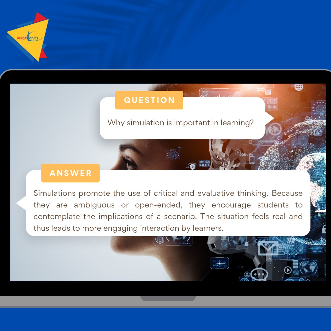 ArsigaKonics's tweet photo. Simulation-based learning serves as an experiential learning program for students. It is based on the student-centered and constructivist approaches in education.
#simulatiom#elearning #onlinelearning #experientiallearning #learningmodule #learningtechnique #students https://t.co/M3j4KIAPLc