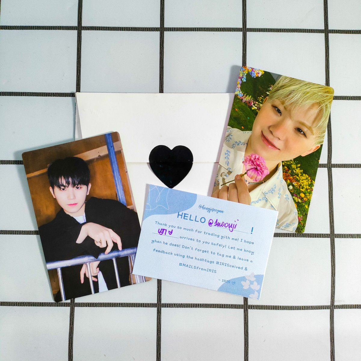 1woouji's tweet photo. [happy mail 💌 | #1wooujimails | #IRISceived | #MAILSfromIRIS]

*⁠.⁠✧ trade from @hongjisooyaa

Thank u so much po for trading with me and for the freebie 😭🫶🏼. Super accommodating ni Ate Iris +++ my bebilog arrived safely!! https://t.co/taFPIsHVVX
