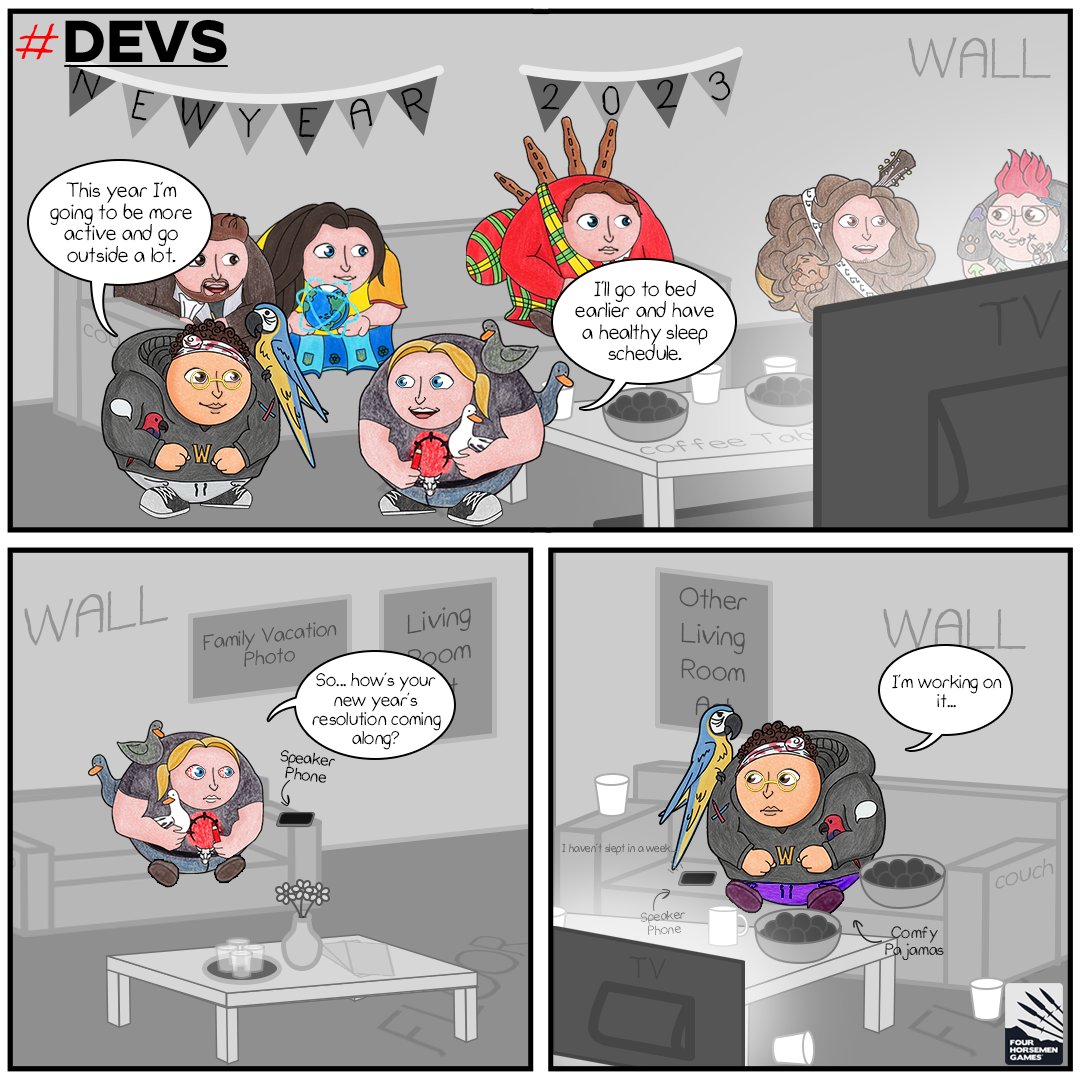 FourhorseMGames's tweet photo. Has anyone achieved a new years resolution?
#NewYear #NewYear2023 #newyearsresolution #comic #webcomic #characterdesgin #FHGames #TagParty #mobilegame #indiedev #gamedevelopment https://t.co/2NE8EUXb2Y