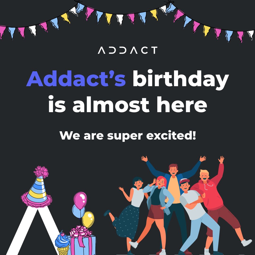 AddactTech's tweet photo. We are so excited to announce that tomorrow, Addact completes 9 years. 🥳 

Addactians are gearing up for the big celebration and we can’t wait for you all to see! 

Stay tuned. 🥰 

#addact #9years #birthday #celebration #addactians https://t.co/FhbklgbC6V