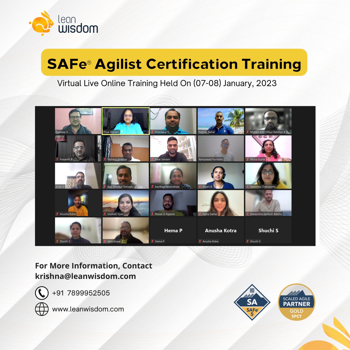 leanwisdomagile's tweet photo. Live virtual Leading SAFe® Agilist Certification Training From Scaled Agile by LeanWisdom held on (07-08) January 2023.
To know more about the certification training
Contact: +91 7899952505
https://t.co/0Y6WGwDBwq
#agile #onlinetraining #projectmanagement https://t.co/5khYD7TKab