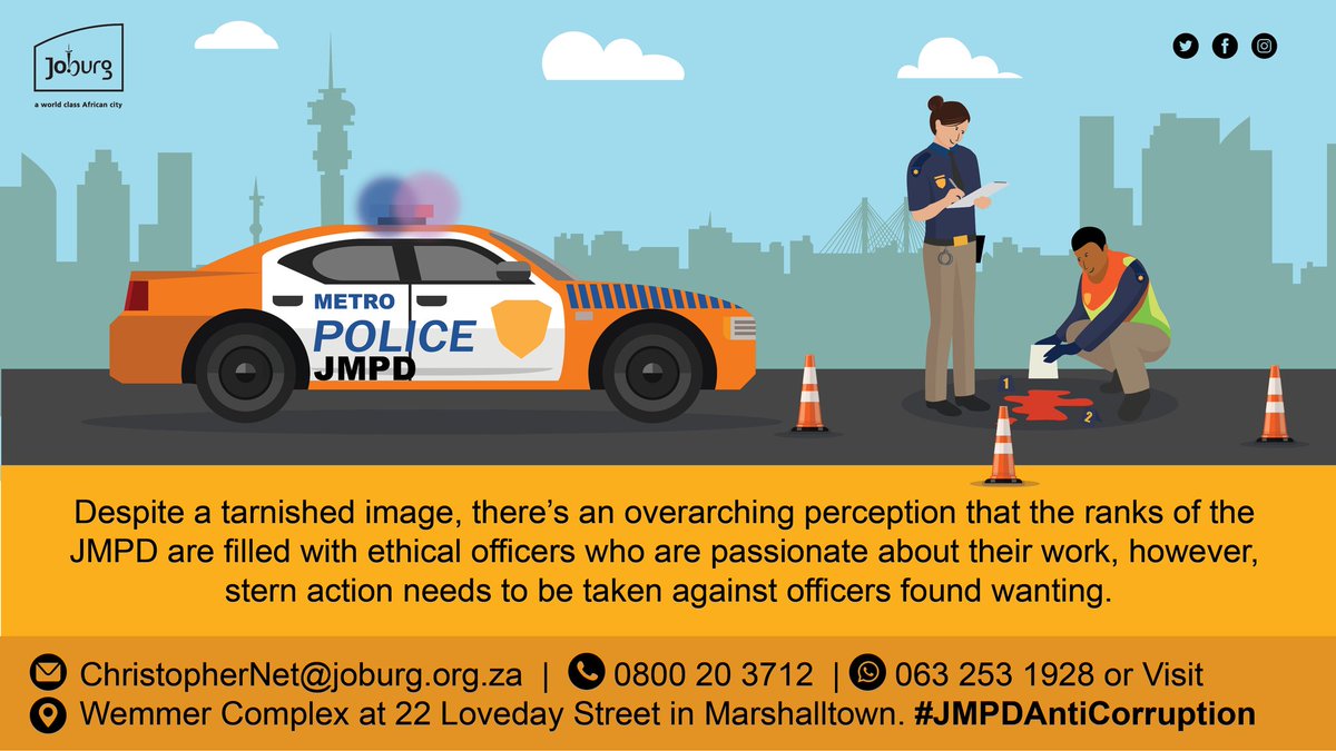 CityofJoburgZA's tweet photo. Take ACTION against corrupt JMPD officers in Joburg. Report them today! 👇🏾 #JMPDanticorruption #BuyaMthetho ^GZ https://t.co/RIMSoPkK5C