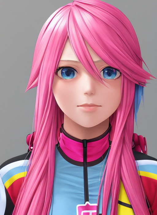 りん様 learnrumia 『少女、ピンク髪、ロングヘア、青い目、赤と黄色の髪