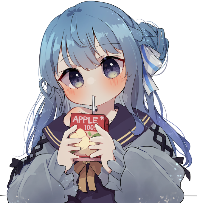 「blue hair drinking straw in mouth」 illustration images(Latest)