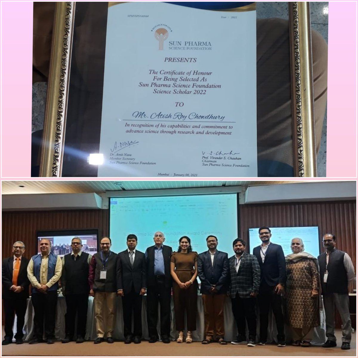 At the award ceremony of Sun Pharma Science Foundation.

Congratulations @atishbrc_IISc, we are super proud of you, wish you many more accolades in all your upcoming scientific endeavour 🎉

Thank you <a href="/SunPharma_Live/">Sun Pharma</a> and the jury members for recognising the significant work.