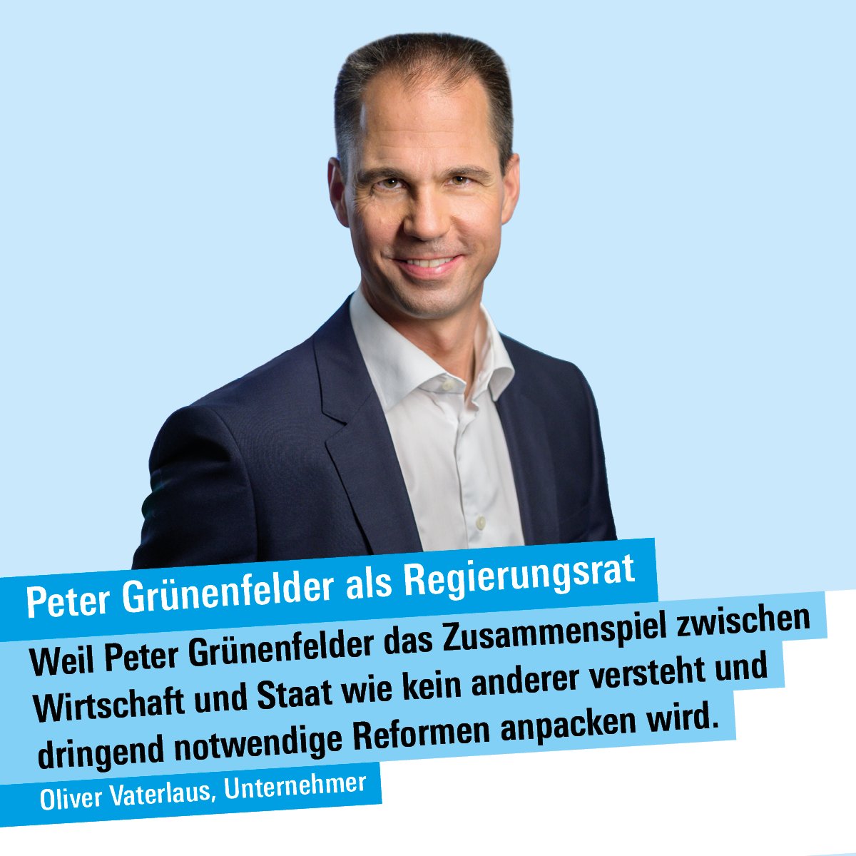 Peter Grünenfelder, Regierungsratskandidat Zürich als Regierungsrat.
<a href="/grueni_avenir/">Peter Grünenfelder</a>