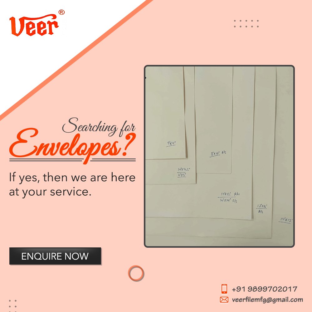 VeerFile's tweet photo. We provide the best quality #envelopes which will help you for courier purposes.
Call:-    09899702017
Email:-  veerfilemfg@gmail.com https://t.co/vVRjJZgG4x