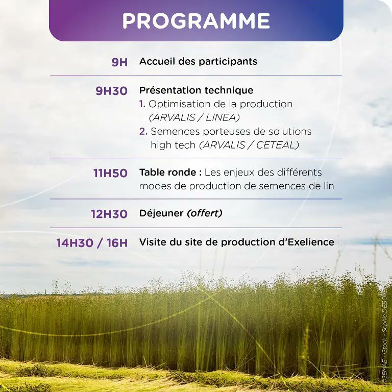 📌Le 26 janvier 2023,
▶️journée technique #semences de #lin
▶️pour les #liniculteurs et les multiplicateurs
▶️Inscrivez-vous vite!
↪semae.fr/agenda/journee…