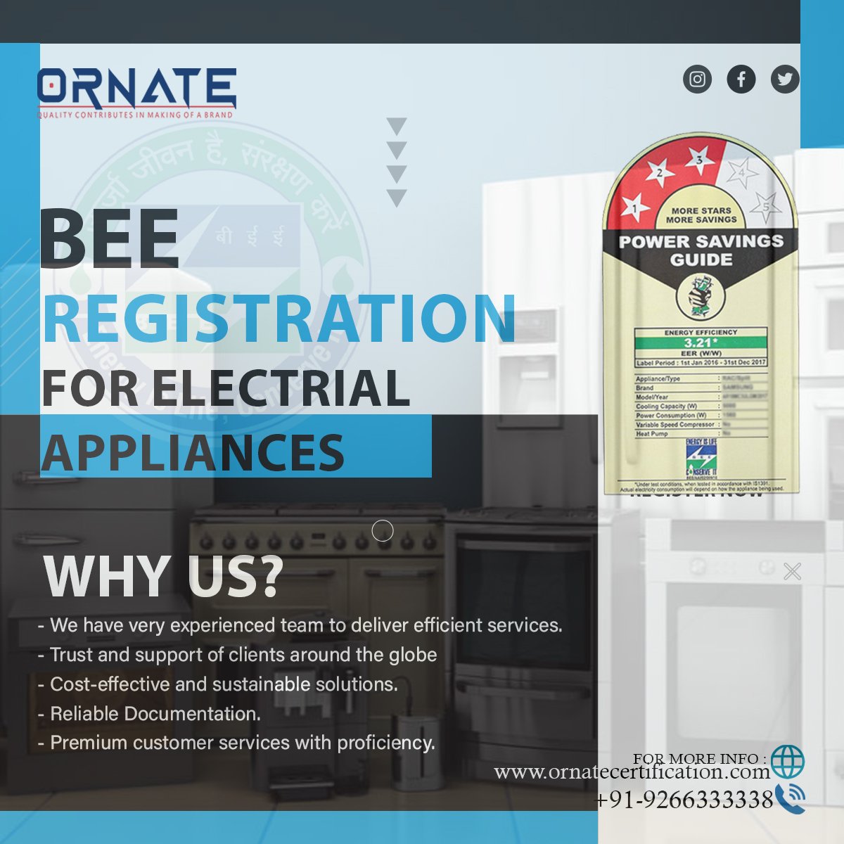 ornateservices's tweet image. A BEE-rating certificate is required to demonstrate a product's level of performance and electricity usage. Ornate Quality Services assists in registration for BEE Certificate. Contact us now - +91-9266333338. #BEE #BEERegistration #BEECertificate #consultant #ornate