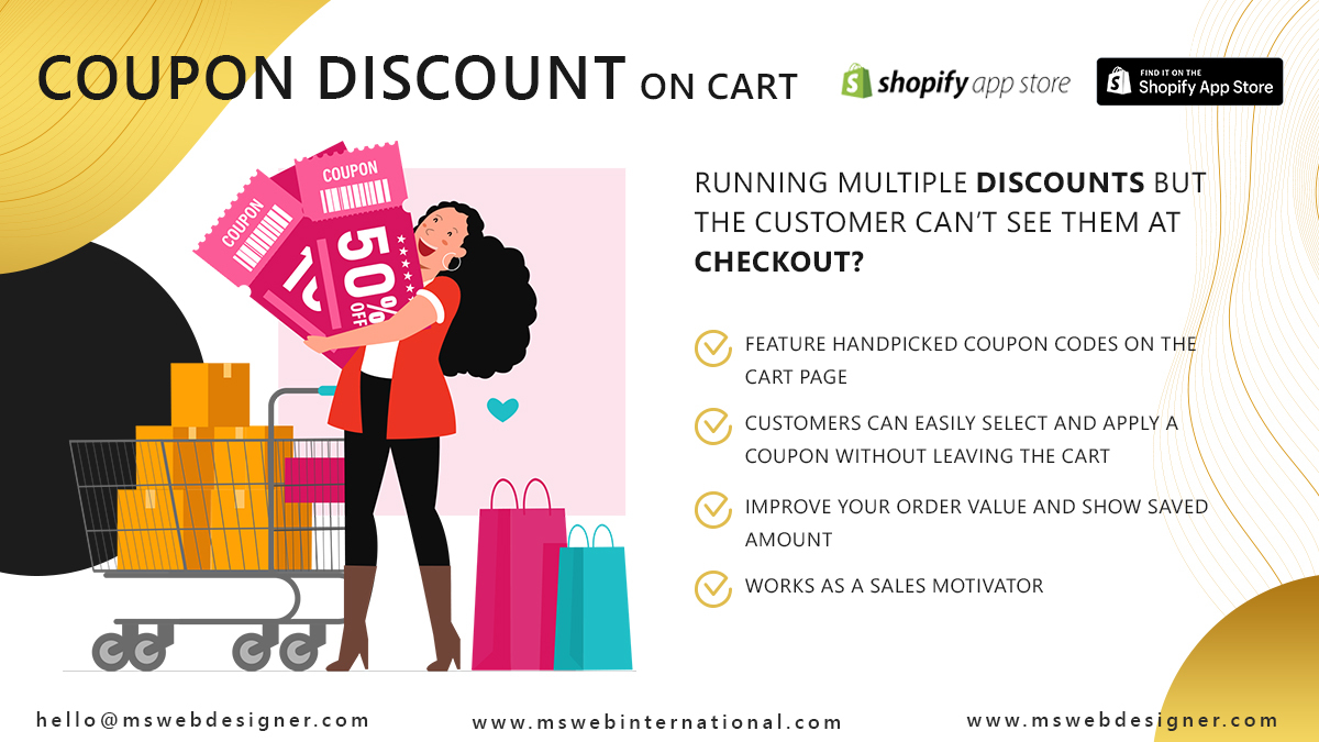 msshopifyexpert's tweet photo. Facing abandoned cart issues that deter conversions? Are your customers unable to use their discount codes resulting in high bounce rates?

Try the 'Coupon Discount on Cart' from the Shopify App Store!

#sales #shopify #apps #ecommerce #shopifyplus https://t.co/NXAOa5YC34
