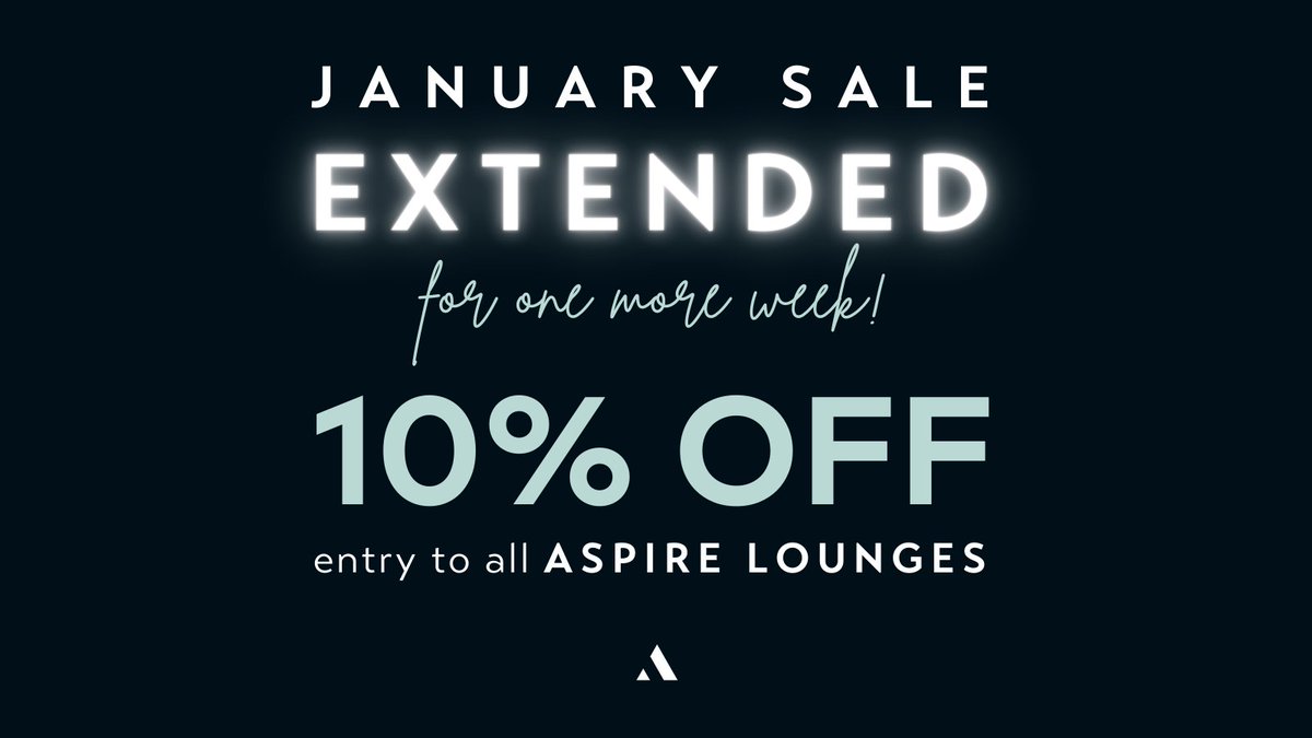 📢 JANUARY SALE EXTENDED! Get 10% off entry to all Aspire Lounges for one more week! Book now at ExecutiveLounges.com and enter promo code JANUARY at checkout. Be quick, offer ends at 23:59 on Sunday 15th Jan. For T&amp;Cs and participating lounges visit: executivelounges.com/january-sale-2…
