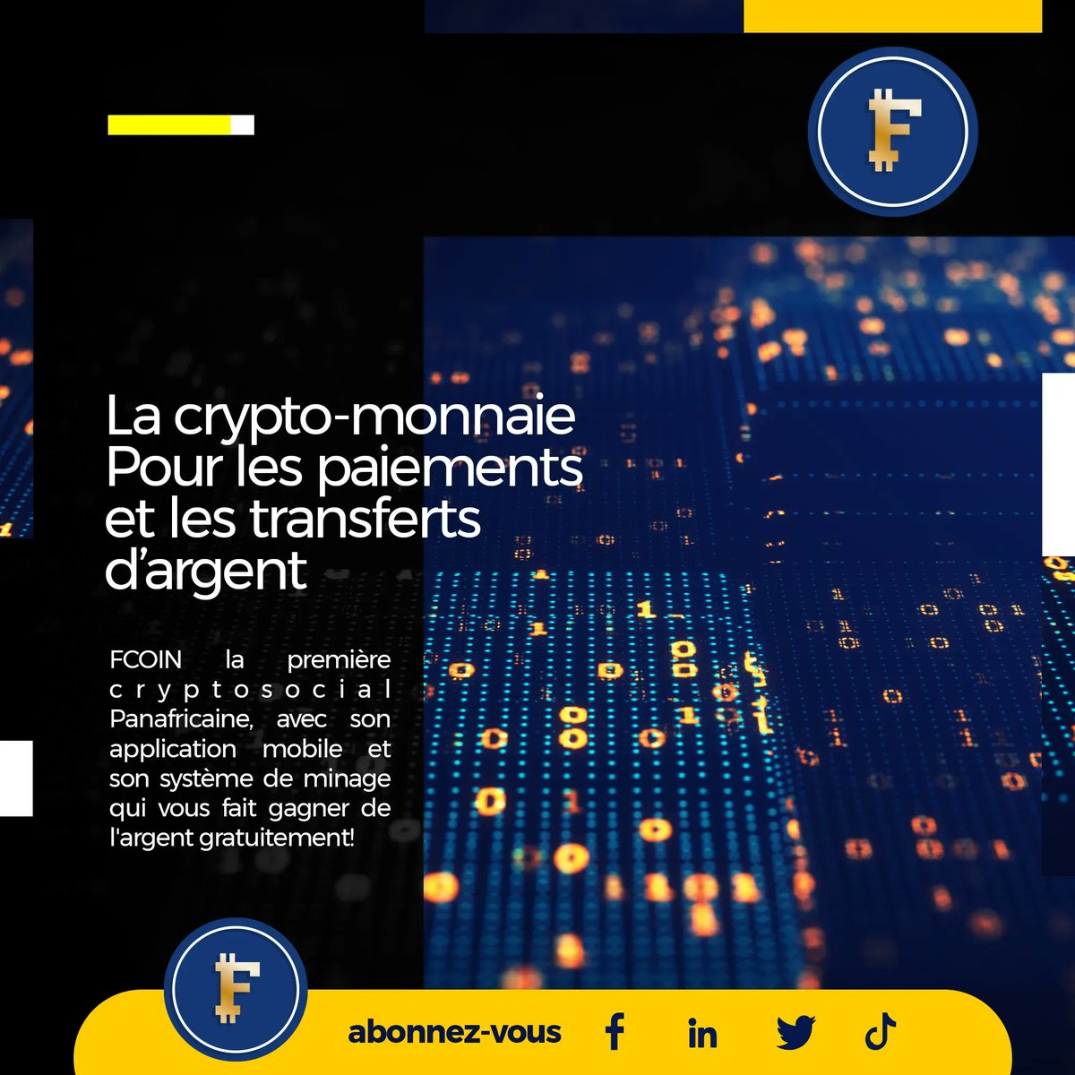 Fcoin3's tweet photo. Fcoin, une cryptomonnaie qui va révolutionner l'Afrique toute entière. Abonnez-vous pour obtenir plus d'informations nous concernant.
#Fcoin #afrique #evolution #future #Crypto #cryptomonnaie #Web3 #blockchain https://t.co/8RrKhtWxgX