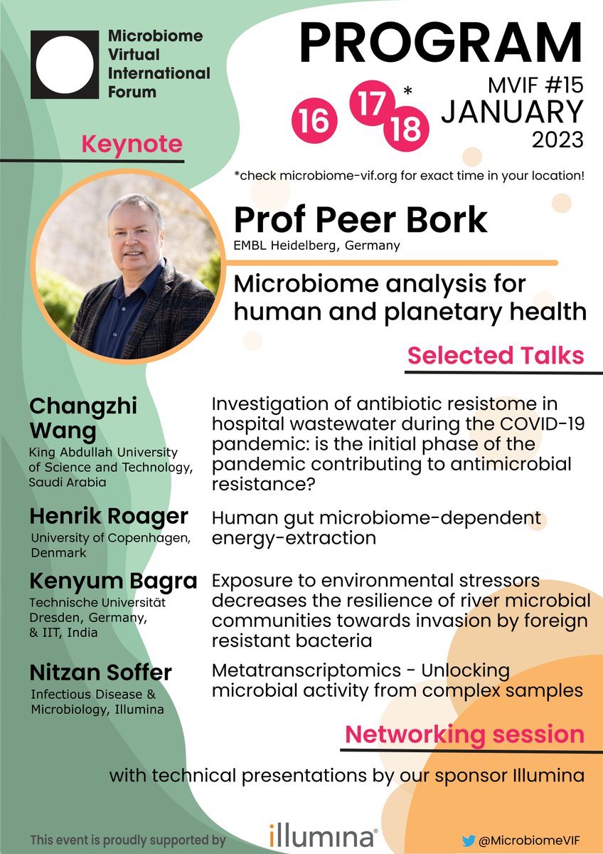 The first #MVIF of the new year is in 1⃣week!🥳

⭐️Keynote talk by <a href="/BorkLab/">Bork Group at EMBL Heidelberg moved to BlueSky</a> 

Selected talks by
⭐️<a href="/WChangzhi/">Changzhi Wang</a>
⭐️<a href="/HRoager/">Henrik M. Roager</a>
⭐️<a href="/Kenyum_b/">Kenyum Bagra</a>
⭐️Nitzan Soffer 

This event is proudly supported by <a href="/illumina/">Illumina</a>🙌 Join Gather to discuss their latest technologies!

Register shorturl.at/GMPS8