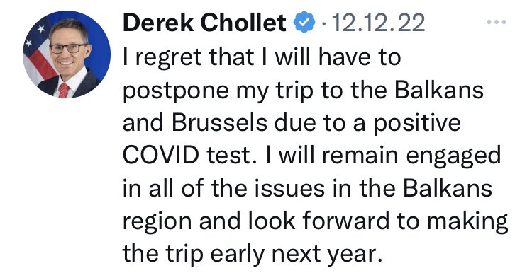 adicerimagic's tweet photo. When last month 🇺🇸 @CounselorDOS had to postpone his #Balkans visit due to a positive COVID test, his plan was to visit five of the #WB6: 🇽🇰🇷🇸🇧🇦🇲🇰🇲🇪.
This week #Chollet is doing the trip but visiting 🇲🇰🇽🇰🇷🇸. 🇧🇦 & 🇲🇪 have been scraped from the list. Noted down! https://t.co/6GRSErsZDl