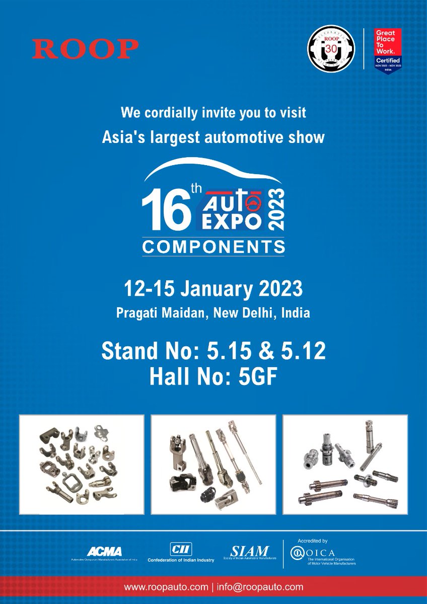 We are participating in #autoexpocomponents2023
Do drop in to our booth if you are around.
STAND 5.15 &amp; 5.12 IN HALL 5GF. 
#roopautolife
#AutoExpo2023