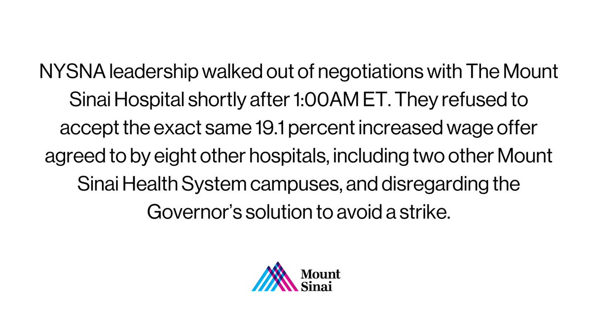 Mount Sinai Health System On Twitter Update On Nysna Negotiations At The Mount Sinai Hospital