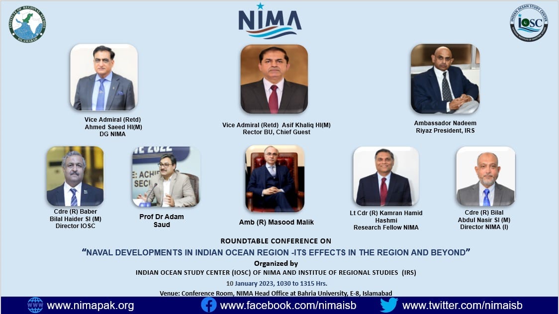 nimaisb's tweet photo. Indian Ocean study Centre (IOSC) Under the umbrella of NIMA is holding a Roundtable Conference on 'Naval Developments in Indian Ocean Region-Its Effects in the Region & Beyond" in collaboration with (IRS) on Tuesday,10 January, 2023. at 1030 hrs.
#Nima #IOSC #IRS #indianocean https://t.co/wWrzHL9y7Q