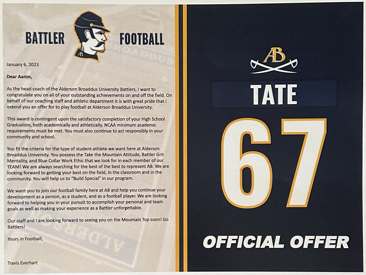 After a great visit I would like to announce my 2nd official offer from Alderson Broaddus University. <a href="/CoachEverhart/">Travis Everhart</a> <a href="/CoachDMays/">Coach Donnie Mays</a>