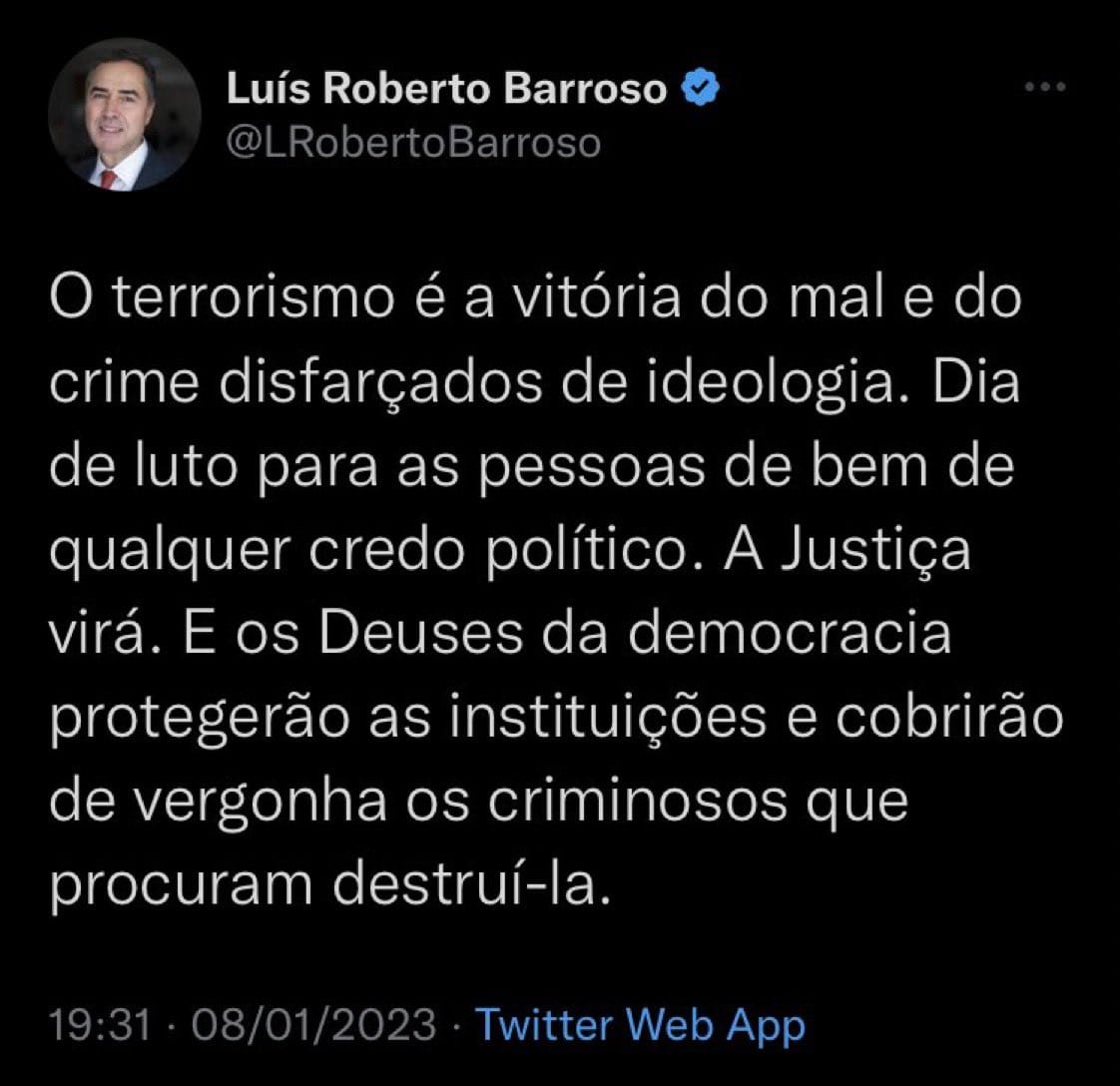 abrobivel's tweet photo. The Brazilian Supreme Court (STF), which already jailed hundreds of oppositors and protesters against the Worker's party fraudef victory, now called themselves GODS OF DEMOCRAY. Not a joke. #brazilwasstollen #BrazilInsurrection https://t.co/yfocqOi8xc