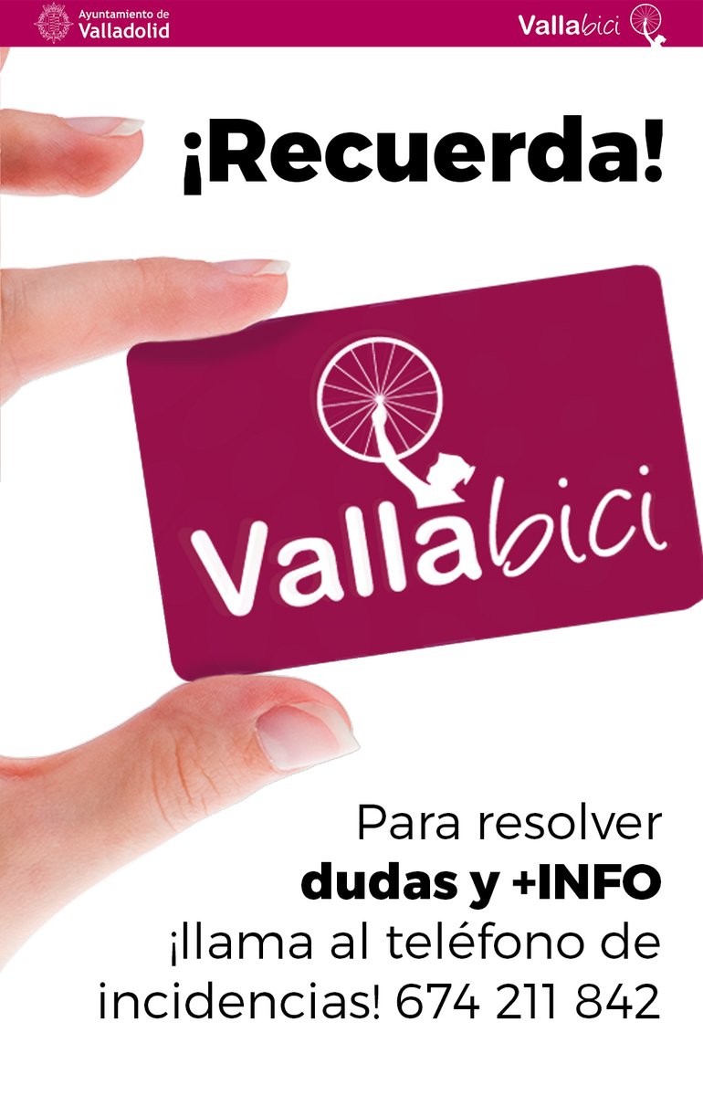 Vallabici's tweet photo. ¡Importante! 🚨 ¿Necesitas contactar con #Vallabici de para resolver algún problema con el uso de tu 🚴‍♀️ #bicicleta o alguna duda? Disponemos de un teléfono 📞 de #incidencias y #mantenimiento 🔧 en el que estaremos para atenderte cuando así lo requieras.

👉☎️ 674 211 842 https://t.co/n58Hmi0QLC