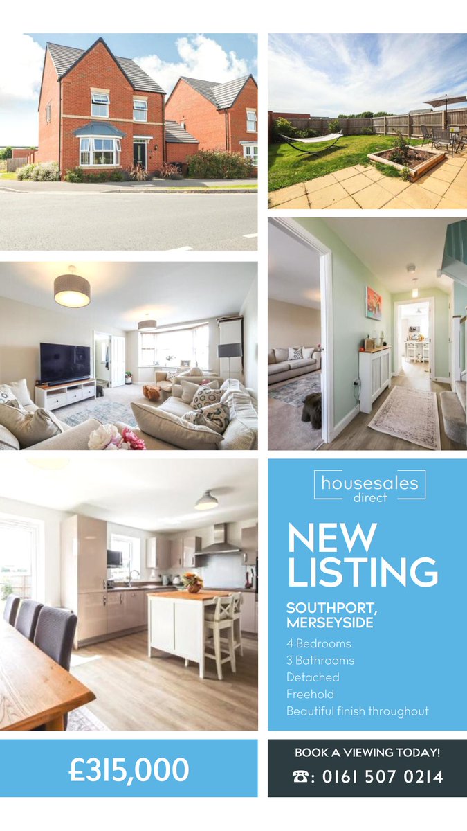 HSalesDirect's tweet photo. House Sales Direct are delighted to present this four-bedroom property in Southport, Merseyside🏡

If you are interested in arranging a viewing, please call us at 0161 507 0214.

Check out all of our properties here: https://t.co/QfwgDOnEbe https://t.co/dzhk3VqkZe