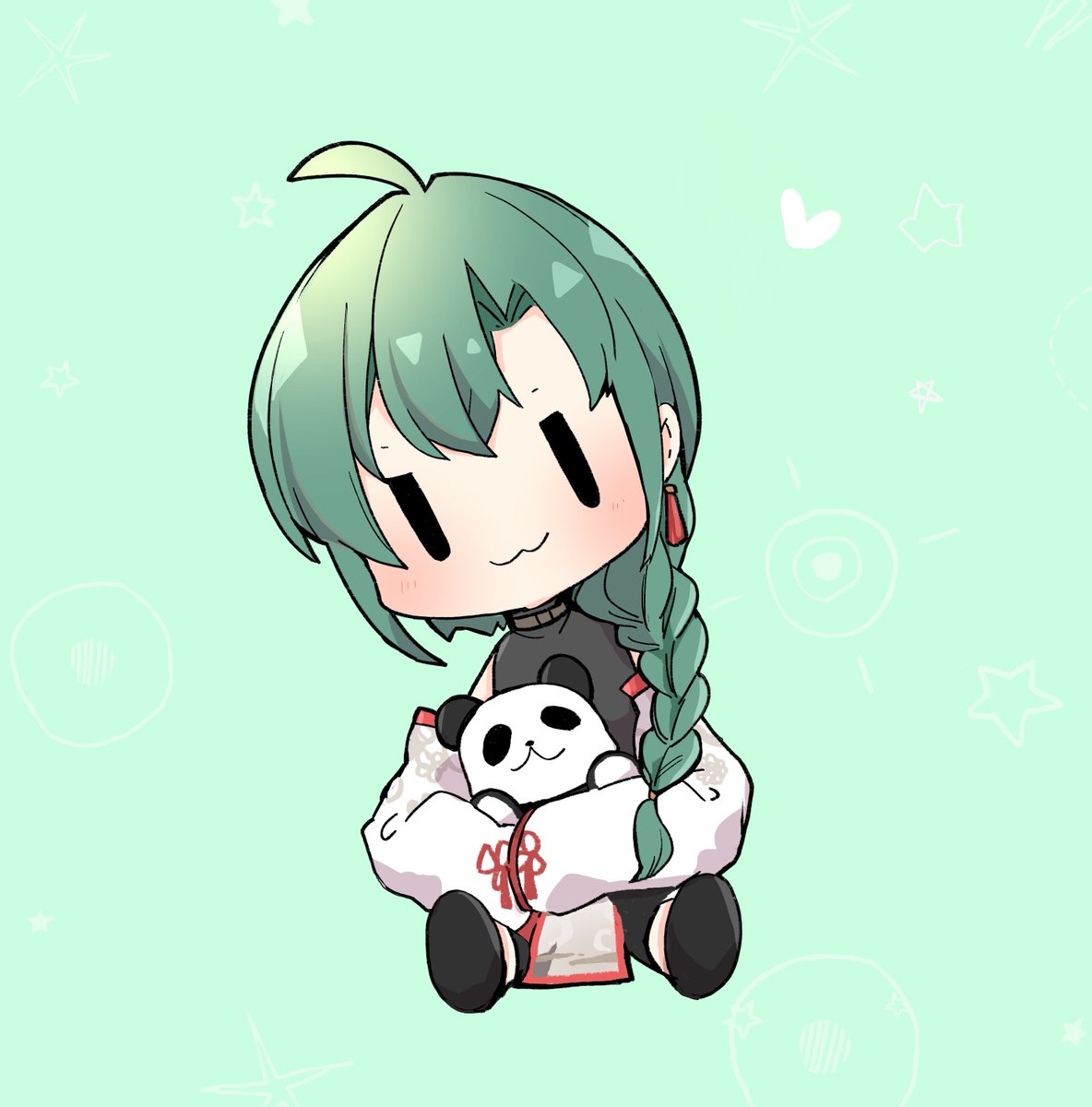 green hair :3 braid chibi ahoge 1other stuffed toy  illustration images