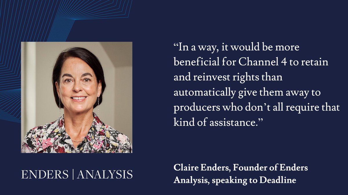 Founder Claire Enders was quoted in Deadline on Channel 4’s prospects in the wake of the UK government's decision not to go ahead with privatisation. 

Read here: bit.ly/3WVLHhn