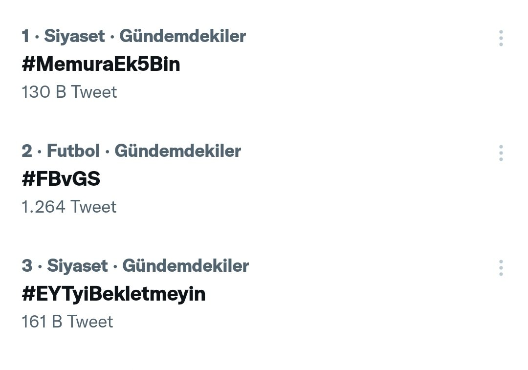 39 SAĞLIK BRANŞI TWİTTER HESABI (@sagltum) on Twitter photo Seyyanen zam için başlatılan etkinlik 2,5 saatlik Türkiye gündemi 1. sıra yerini koruyor.
Kabineden seyyanen zam beklentimiz için devam arkadaşlar
Anlık 130 bin twit💪💪💪
<a href="/RTErdogan/">Recep Tayyip Erdoğan</a> <a href="/vedatbilgn/">Vedat Bilgin</a> <a href="/tcbestepe/">T.C. Cumhurbaşkanlığı</a>
#MemuraEk5Bin Seyyanen zam için başlatılan etkinlik 2,5 saatlik Türkiye gündemi 1. sıra yerini koruyor.
Kabineden seyyanen zam beklentimiz için devam arkadaşlar
Anlık 130 bin twit💪💪💪
<a href="/RTErdogan/">Recep Tayyip Erdoğan</a> <a href="/vedatbilgn/">Vedat Bilgin</a> <a href="/tcbestepe/">T.C. Cumhurbaşkanlığı</a>
#MemuraEk5Bin