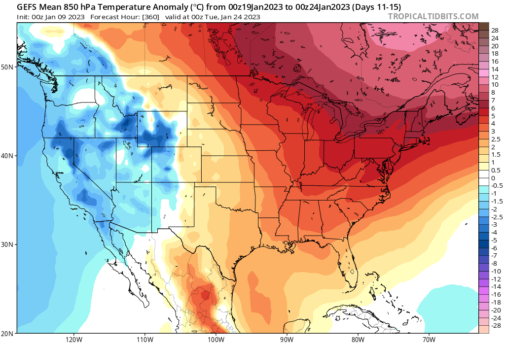 VBryan_wx's tweet photo. Here was our Jan 20 - Feb 2 forecast sent out Fri vs  data this morning for the very start of that period. 

Thinking is that we continue our "cool west warm east" pattern and keep heating demand below avg. 

Eyeing 2nd or 3rd lowest HDD Jan on record (past 71 yrs)
#natgas #oott https://t.co/ZTxrDu5pCe