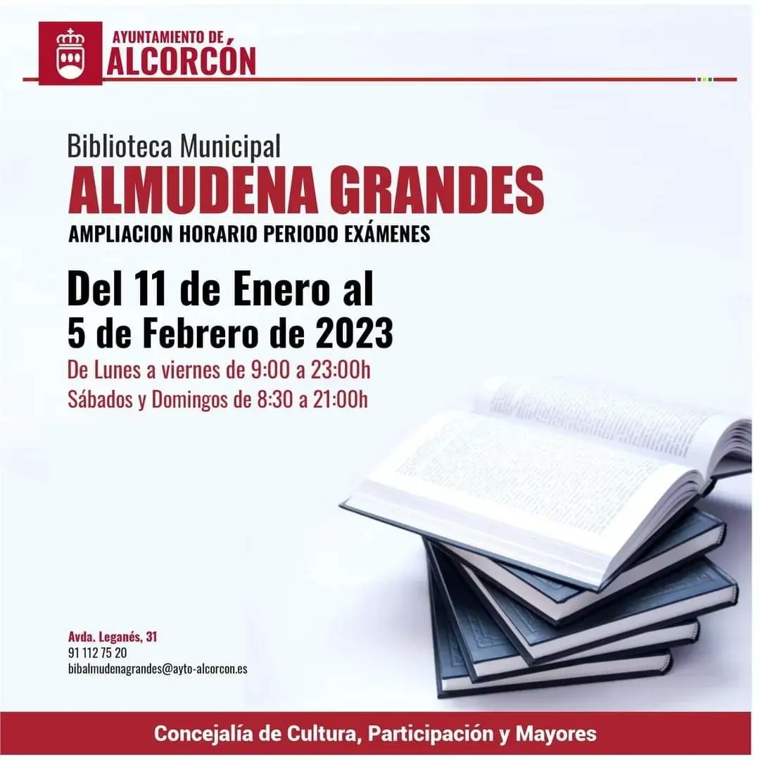 alcorconcultura's tweet photo. ‼️ Ampliación de Horarios Bibliotecas Municipales ‼️⁣
⁣
👉 Volvemos a ampliar, como todos los años,  los horarios de nuestra bibliotecas en periodos de exámenes, para que tengáis mas tiempo de poder preparar mejor vuestros temarios
#examen
#biblioteca
#BibliotecaMunicipal https://t.co/LAIgHaGm4h
