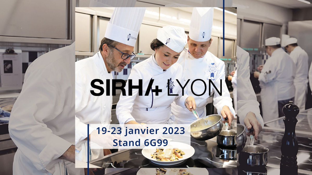 [Salon] Retrouvez Le Cordon Bleu Paris au salon Sirha à Lyon. 

📅 19 au 23 janvier 2023  
 📍   Eurexpo Lyon, Stand 6G99 

#LeCordonBleuParis #Sirha #EtudesSup #Lyon #Luxe #Gastronomie #Management   #hospitality #hospitalitymanagement #hospitalityindustry #hospitalitycareers