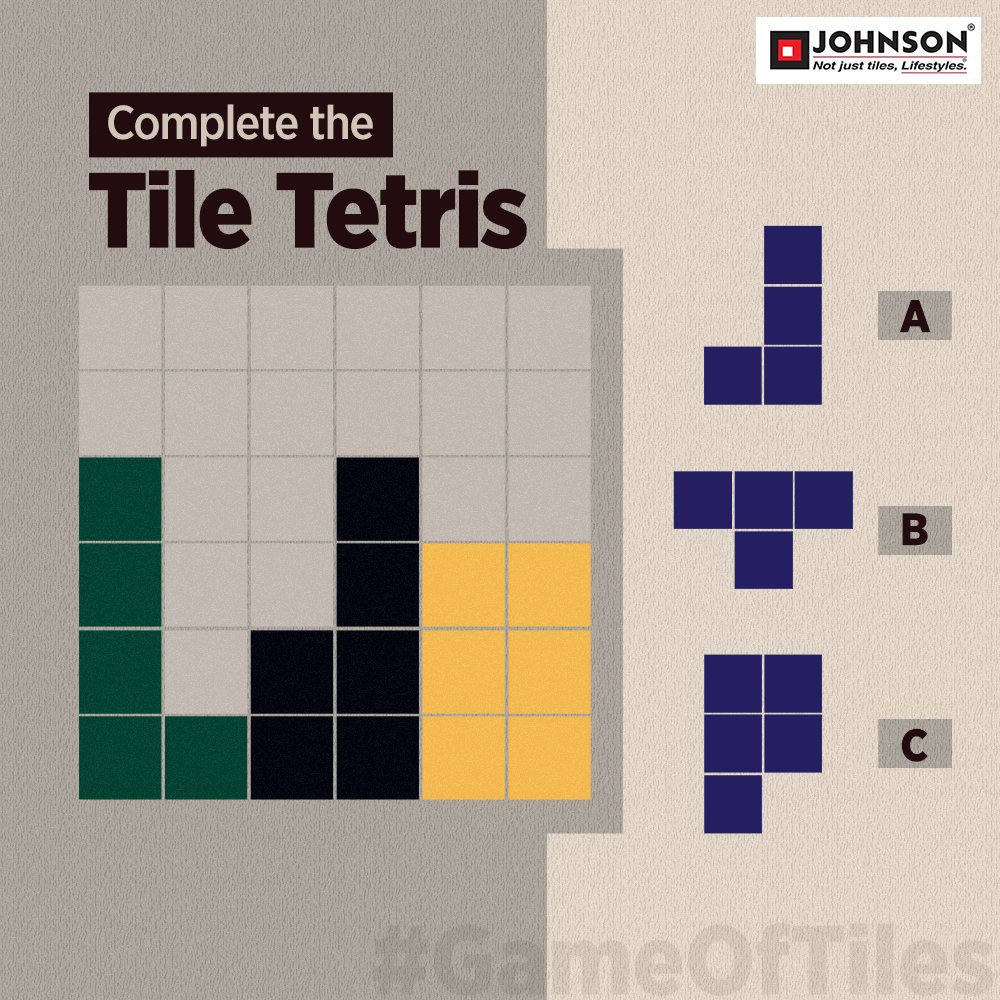HRJohnsonIndia's tweet photo. Creating the perfect spaces is all about putting the puzzle together perfectly! π€©
Share your answers in the comments below.
#HRJohnsonIndia #HappilyInnovating #GameOfTiles #Tiles #TileTetris #Puzzle #Interactive https://t.co/L37i8w08JX