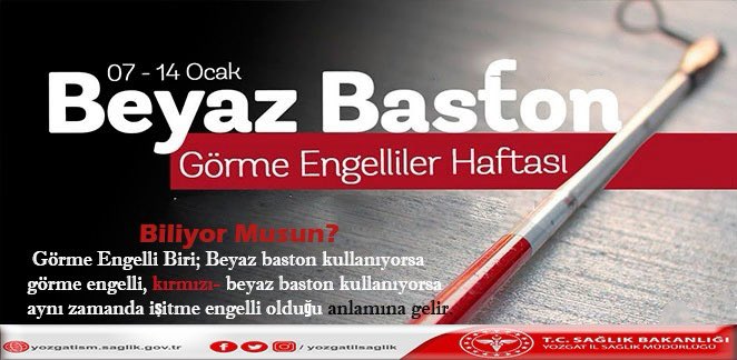 1931'de Fransız Körler Örgütü, görme engellilerin bastonunun beyaza boyanmasını ve beyaz baston adıyla simgeleştirilmesini kararlaştırır. (Kırmızı beyaz baston kullanmak ise görme engeli ile beraber işitme engelini de simgelemektedir).
#BeyazBastınGörmeEngellilerHaftası
