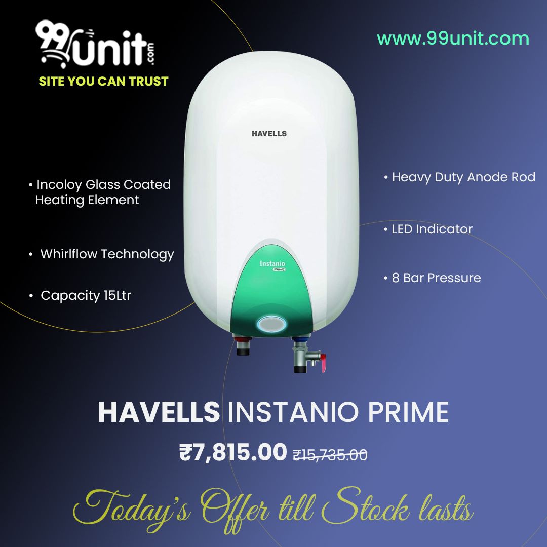 99unitindia's tweet photo. Don't you think that life would be #easier if we knew what to expect ? Get #technologically #advanced #havells instanio prime #waterheater at #bestprice only with #99unit. Offer valid till #laststocks.
https://t.co/3D95y064Bd
📱+91767827246
#Assembly #FANSDEMANDANKITINBB #Indore https://t.co/llMq721Cxv