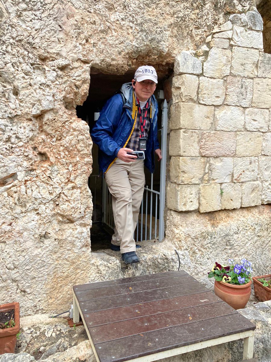 samrstaley's tweet photo. Emerging from the Garden Tomb in Jerusalem. What a powerful experience. So blessed to teach about the Resurrection at this spot with college students with #PassagesIsrael. So much to unpack. https://t.co/fHGMXQ7eQl