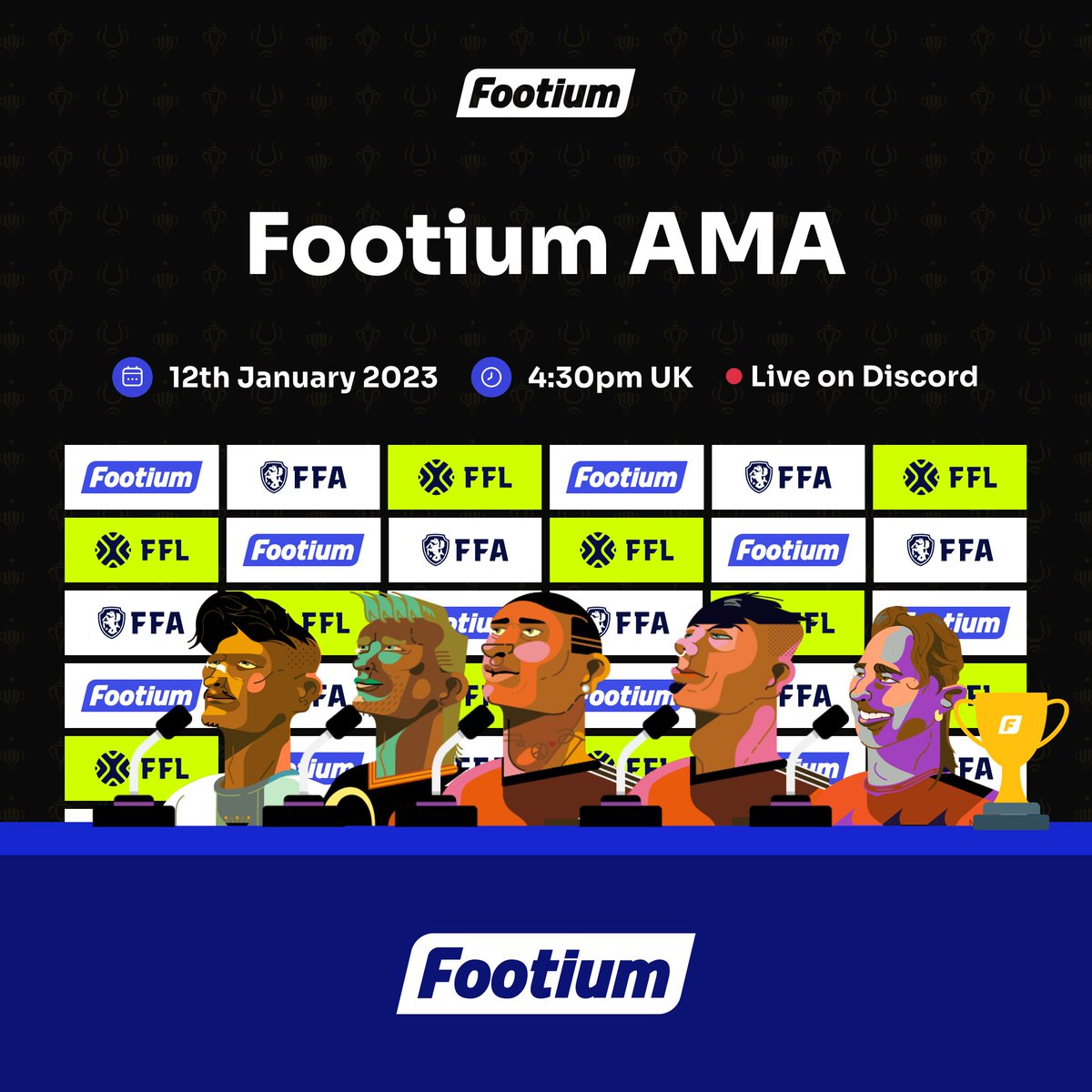 🗣️We will be hosting a live voice AMA on Thursday this week at 16:30 (UK Time) to answer any questions you may have about Footium, the beta and future plans!

✅Joining us will be our cofounder Jordan, COO George, Product Lead Rob &amp; Game Development Lead Archie
