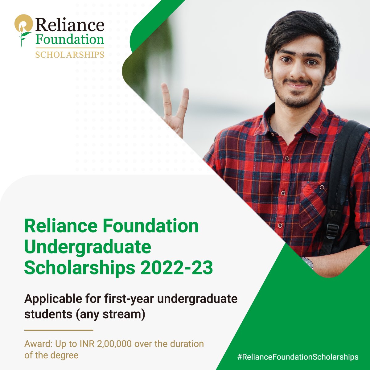 Buddy4Study's tweet photo. Accomplish your career aspirations with Reliance Foundation Undergraduate Scholarships 2022-23! Open for UG students from 1st-year. Get scholarship of up to INR 2,00,000. Apply Now! https://t.co/zRFdOYLOno #RelianceFoundationScholarships #LeadersOfTomorrow #YouthForGood https://t.co/acOrSa9ckB