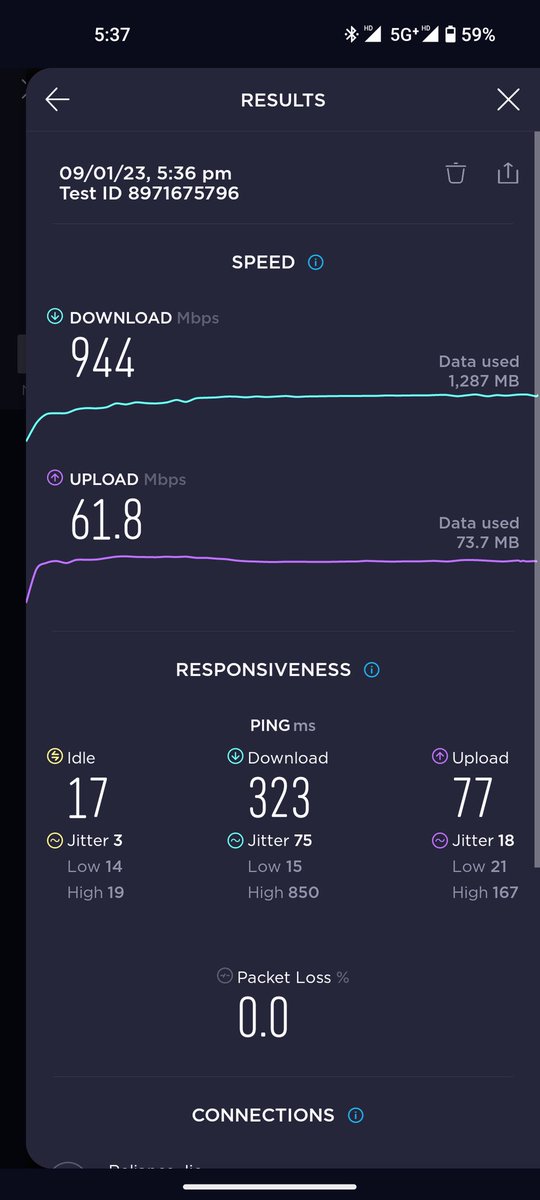 Rukkesh3's tweet photo. SA @reliancejio 5G is on another level. NSA 5G airtel is 1/4 th of this speed in same area. https://t.co/cwWMeylB8n
