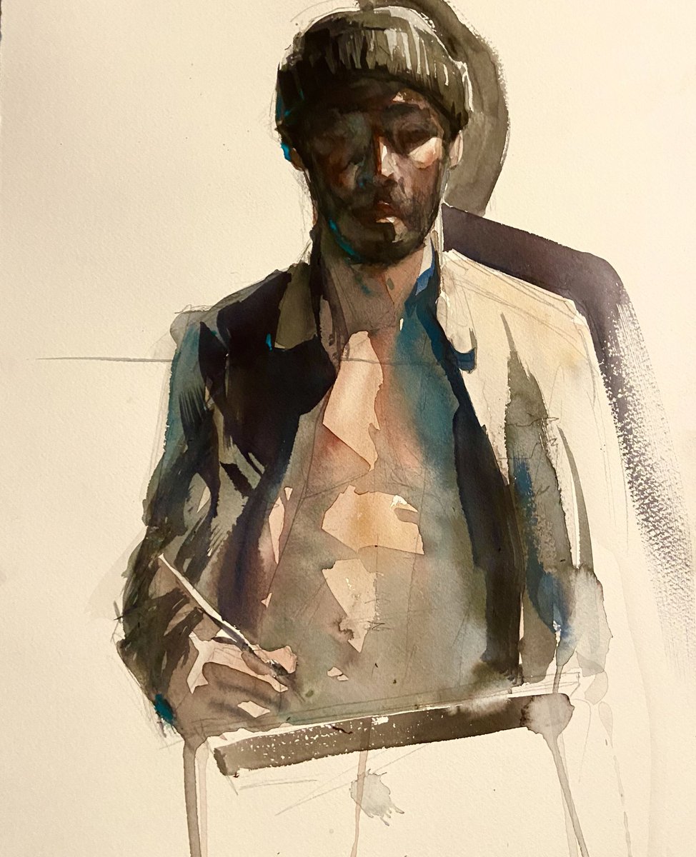 scorpio_painter's tweet photo. Gm fam, self-portrait with watercolor 
#watercolorpainting #Watercolour https://t.co/F4urD0Q2xn