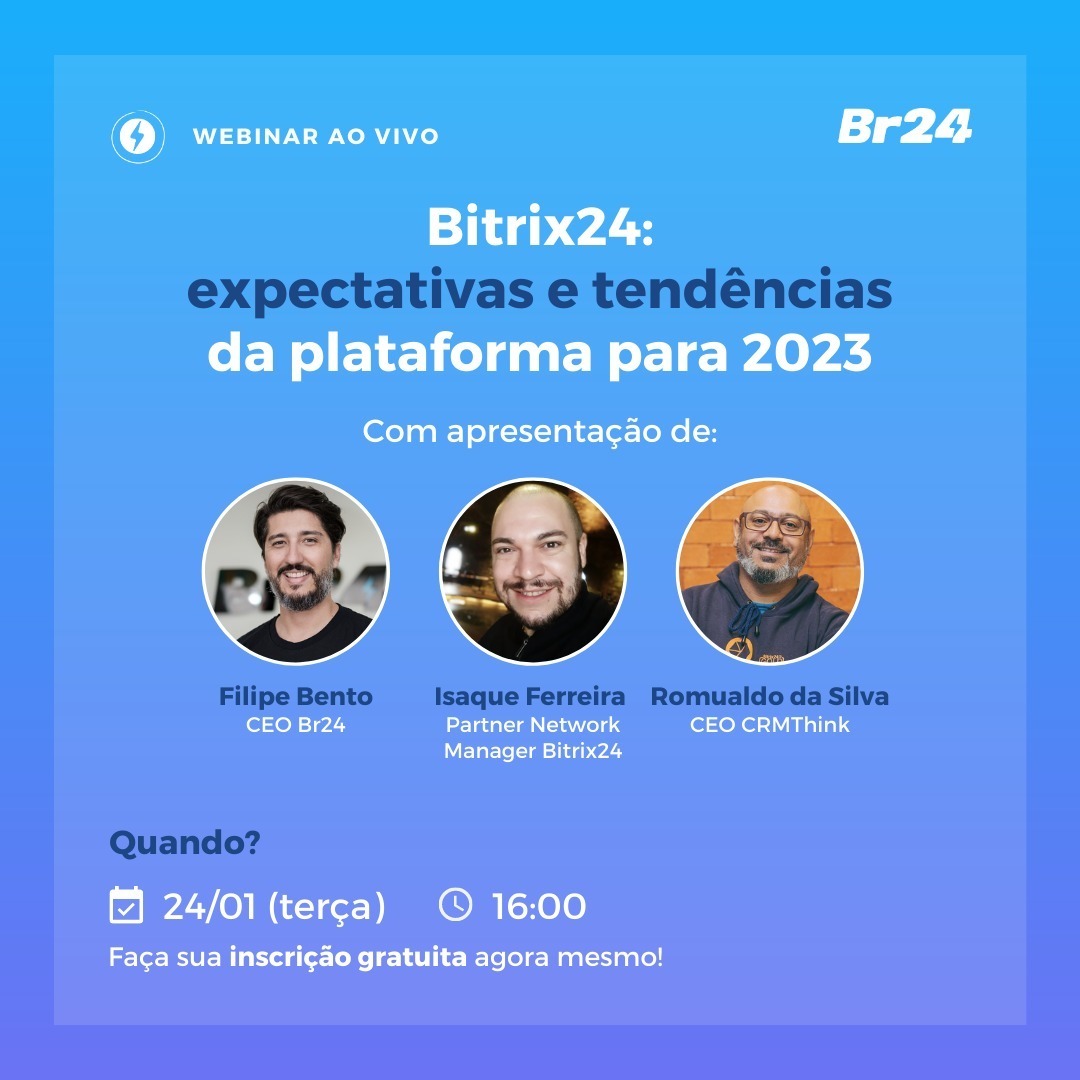 CrmThink's tweet photo. Bitrix24: expectativas e tendências
da plataforma para 2023
 
📆 ANOTE NA AGENDA

24/01 (terça-feira) às 16h

Inscreva-se: https://t.co/aO4yVJ1uq5

#CRMThink #CRM #Bitrix24 #24Cast #FunilDeVendas #ContactCenter #Projetos #Business #Bitrix24Brasil #Negócios https://t.co/rUV0vvo96V