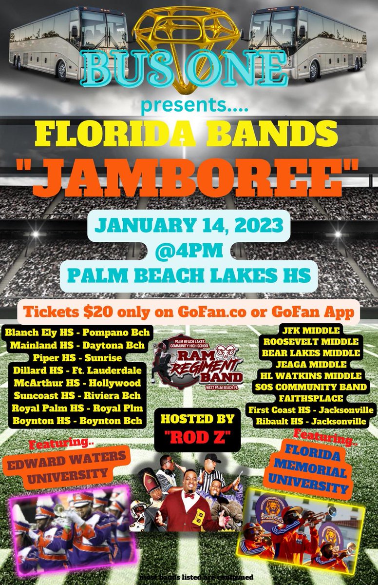 Rodzcomic's tweet image. Palm Beach and surrounding areas come enjoy the Bands on JANUARY 14, 2023. WE GOT FLORIDA MEMORIAL AND EDWARD WATERS ON DECK TOO!!!